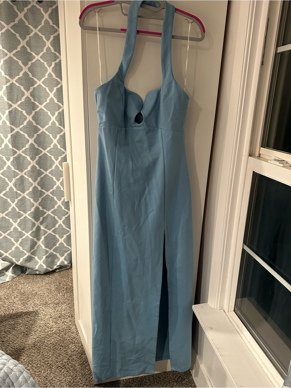 Elliatt Light Blue Halter Maxi Dress with Front Slit size L